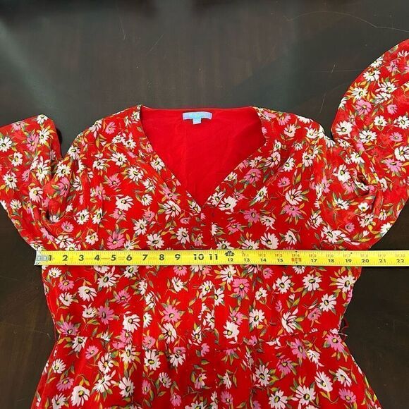 Draper James RSVP Women’s Red Floral Long Sleeve V Neck Midi Dress Size L - Picture 12 of 15